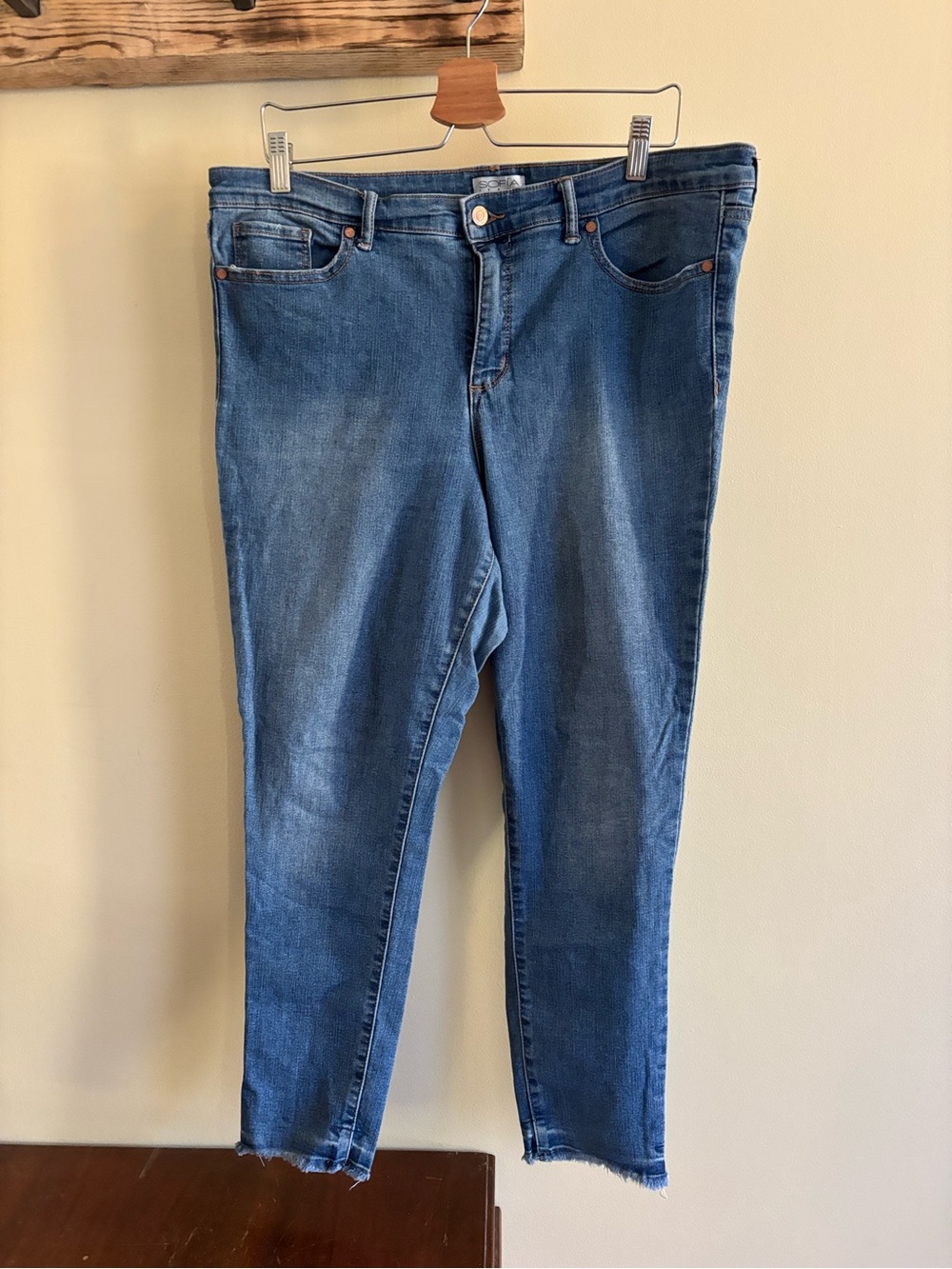 Medium Wash Blue Denim Skinny Jeans / Raw Hem